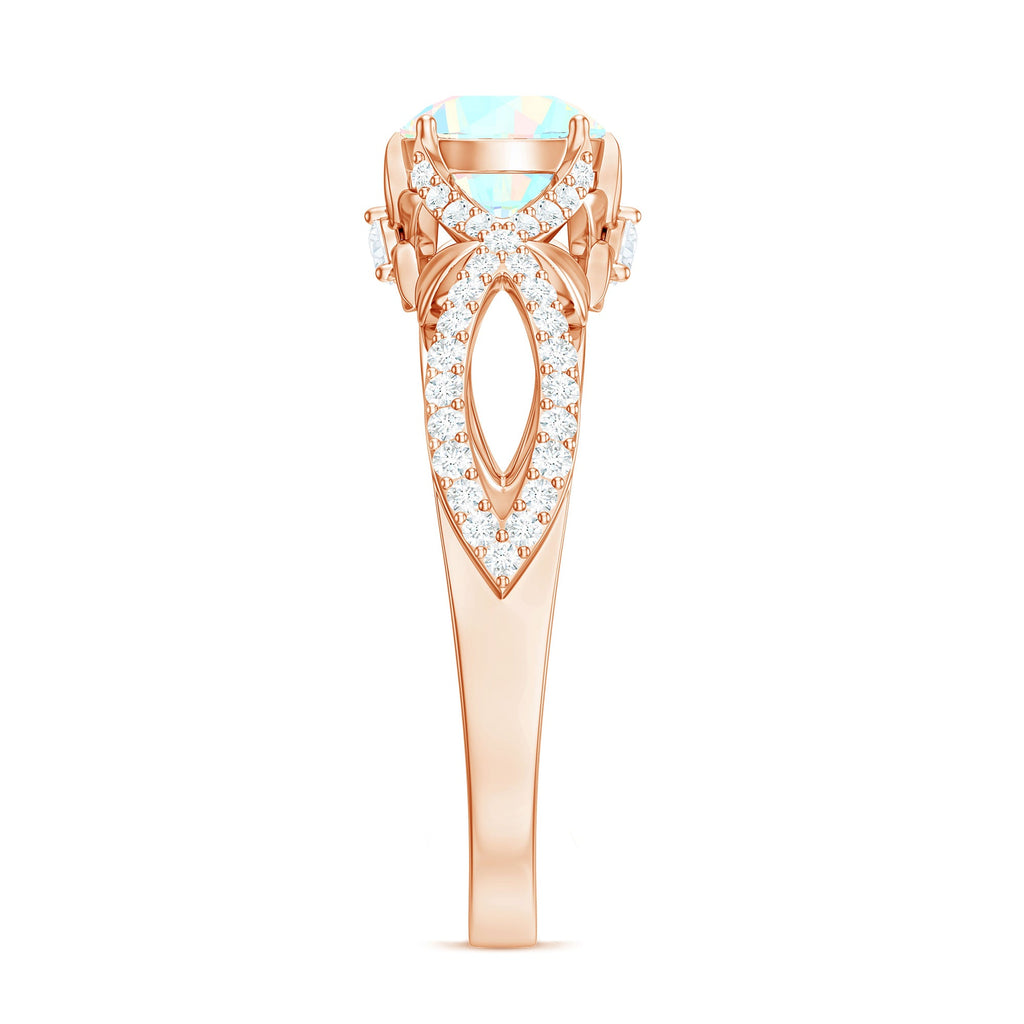 Ethiopian Opal and Diamond Engagement Ring with Crossover Shank