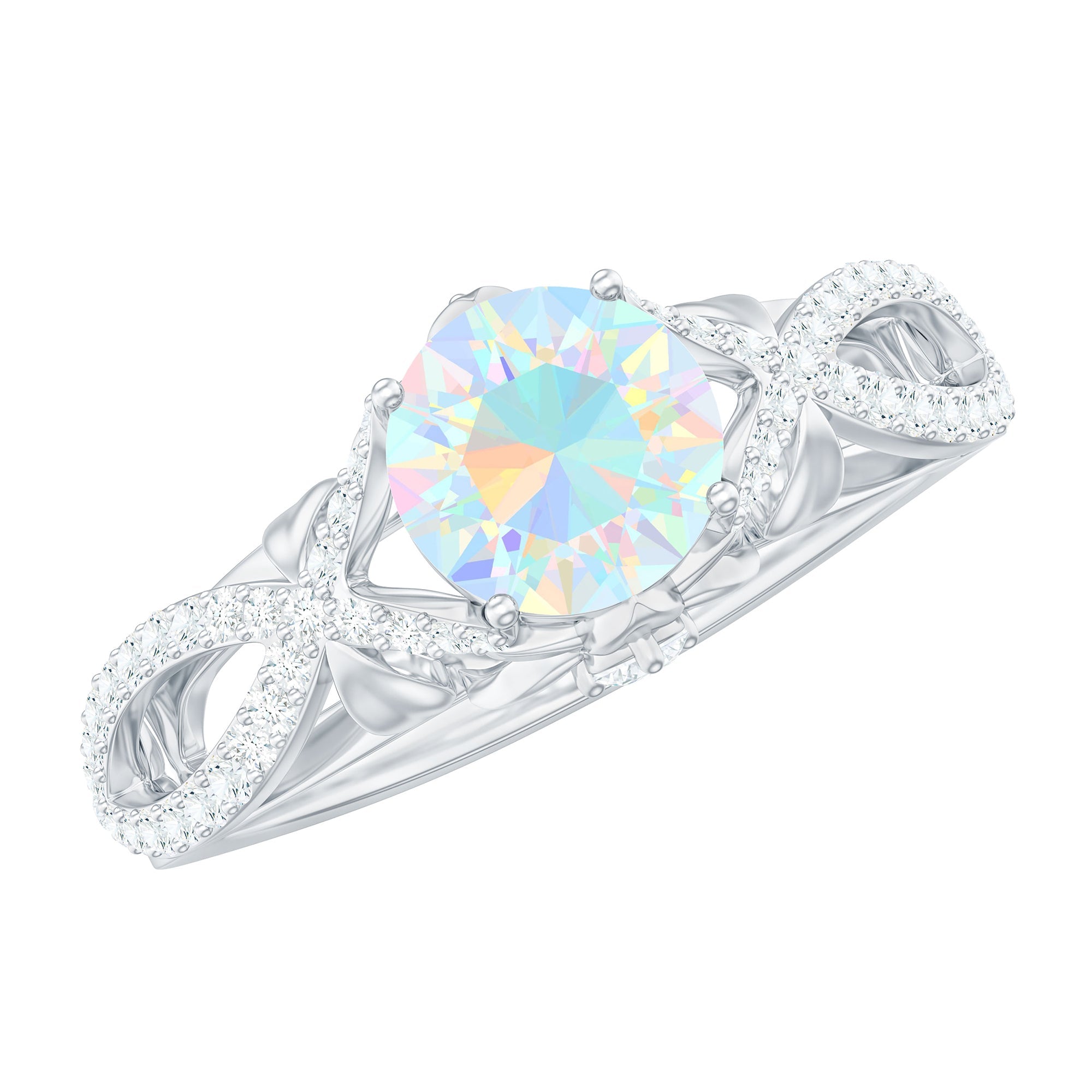 Ethiopian Opal and Diamond Engagement Ring with Crossover Shank
