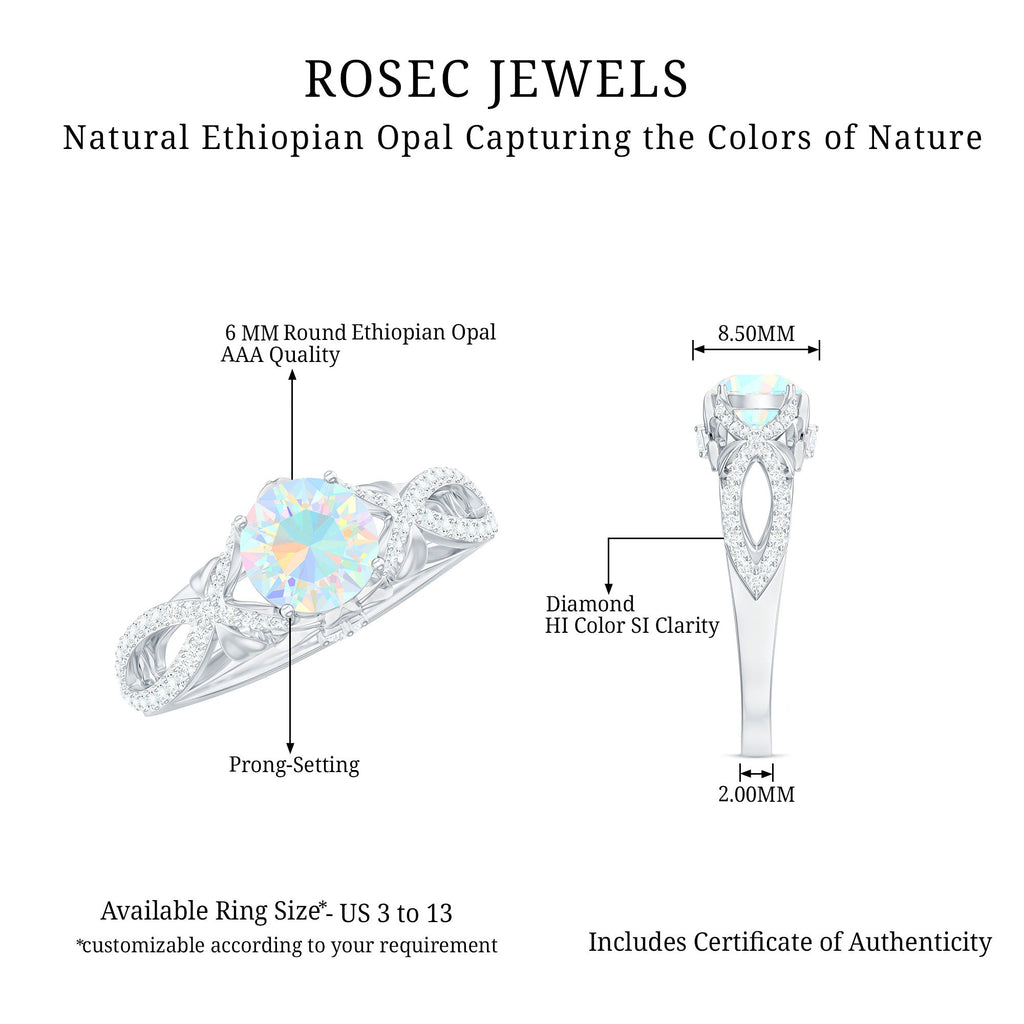 Ethiopian Opal and Diamond Engagement Ring with Crossover Shank