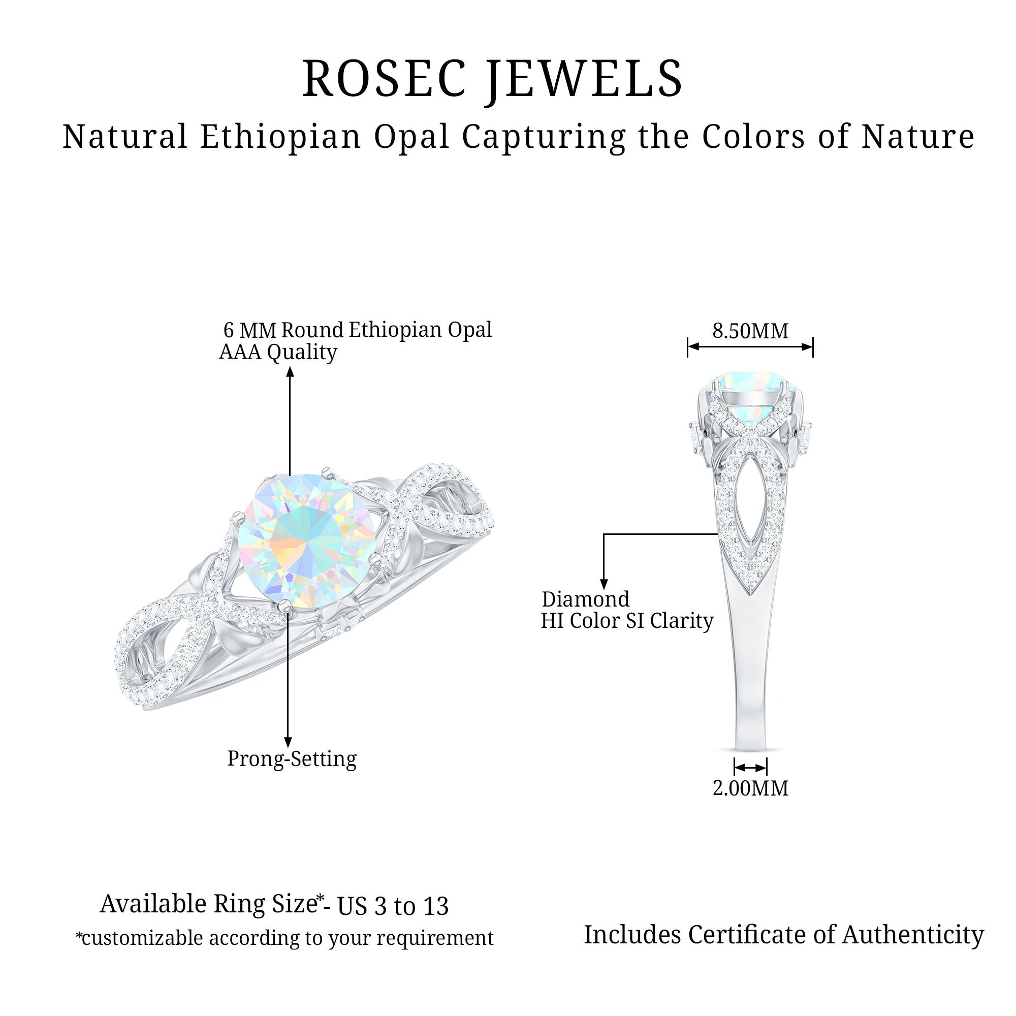 Ethiopian Opal and Diamond Engagement Ring with Crossover Shank