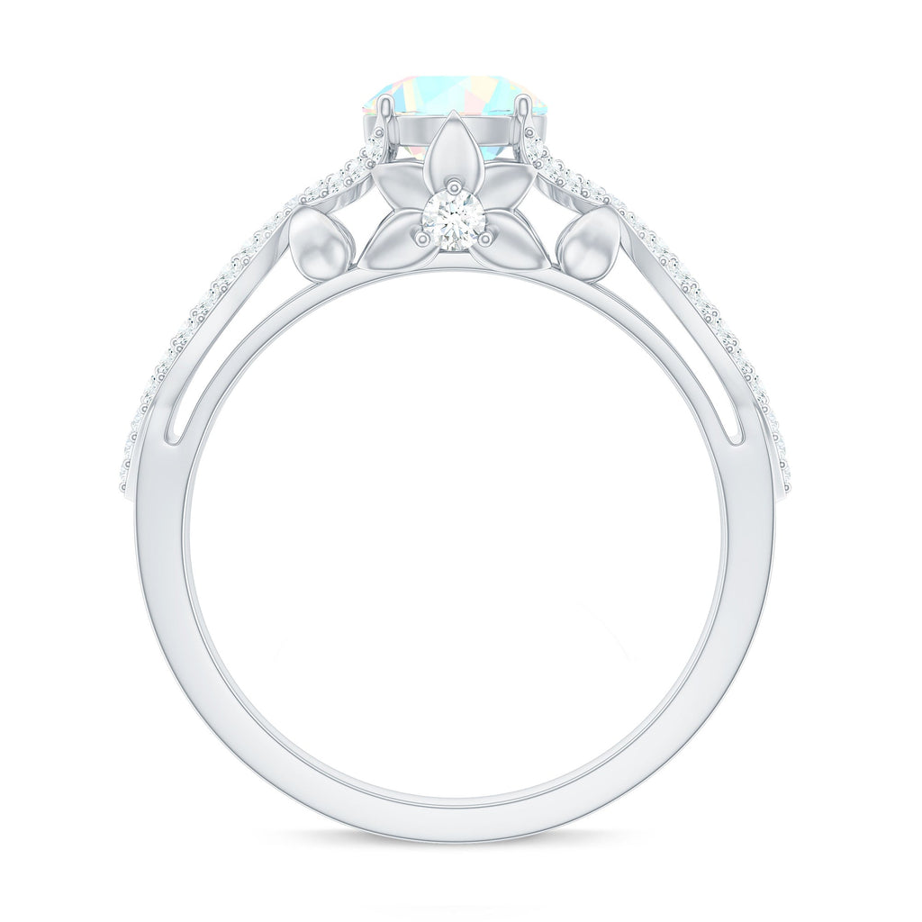 Ethiopian Opal and Diamond Engagement Ring with Crossover Shank
