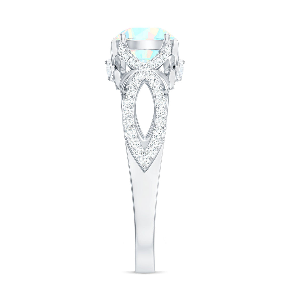 Ethiopian Opal and Diamond Engagement Ring with Crossover Shank