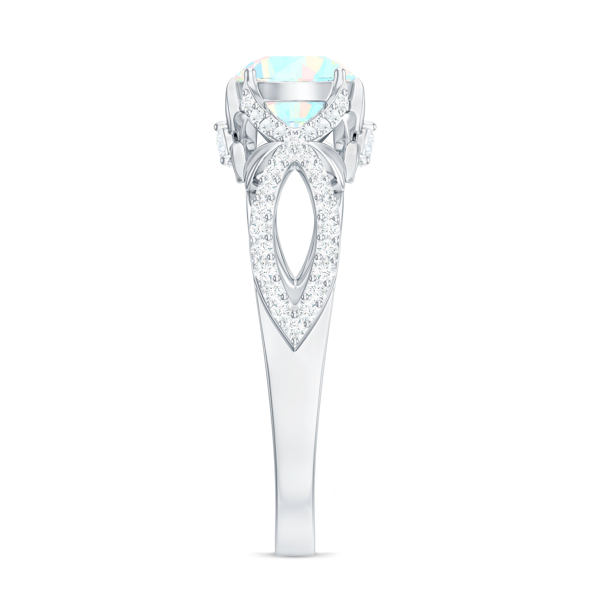 Ethiopian Opal and Diamond Engagement Ring with Crossover Shank