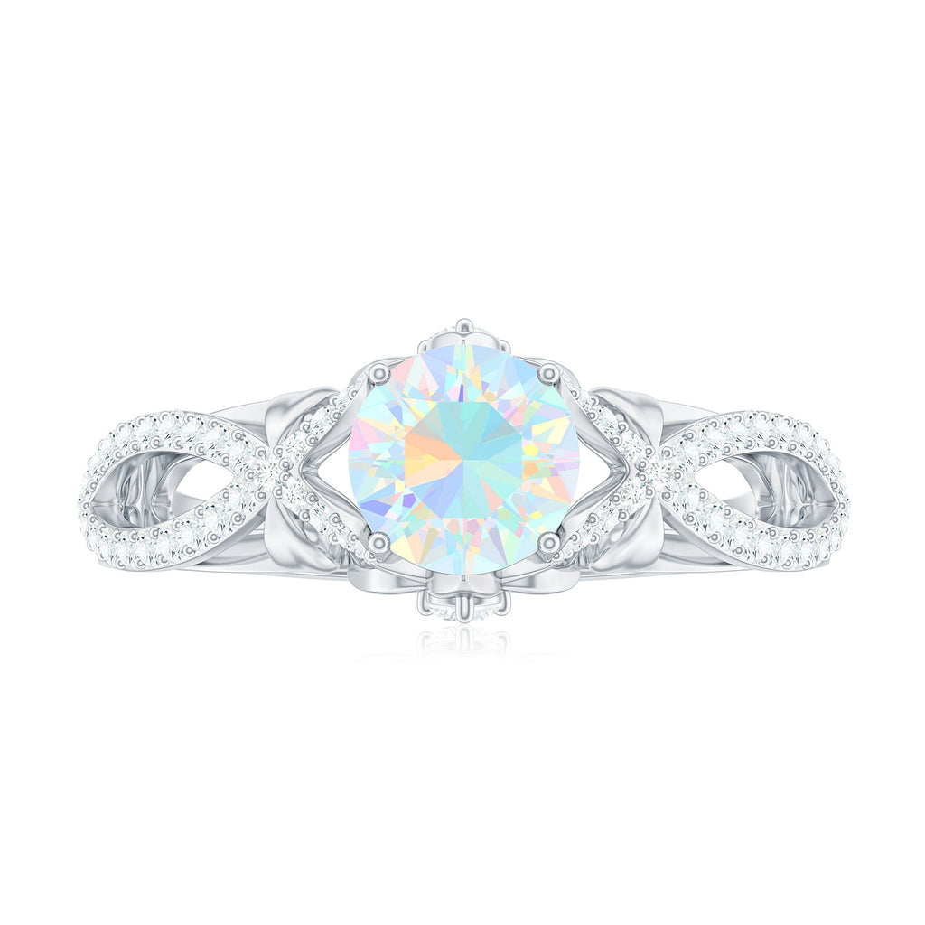 Ethiopian Opal and Diamond Engagement Ring with Crossover Shank
