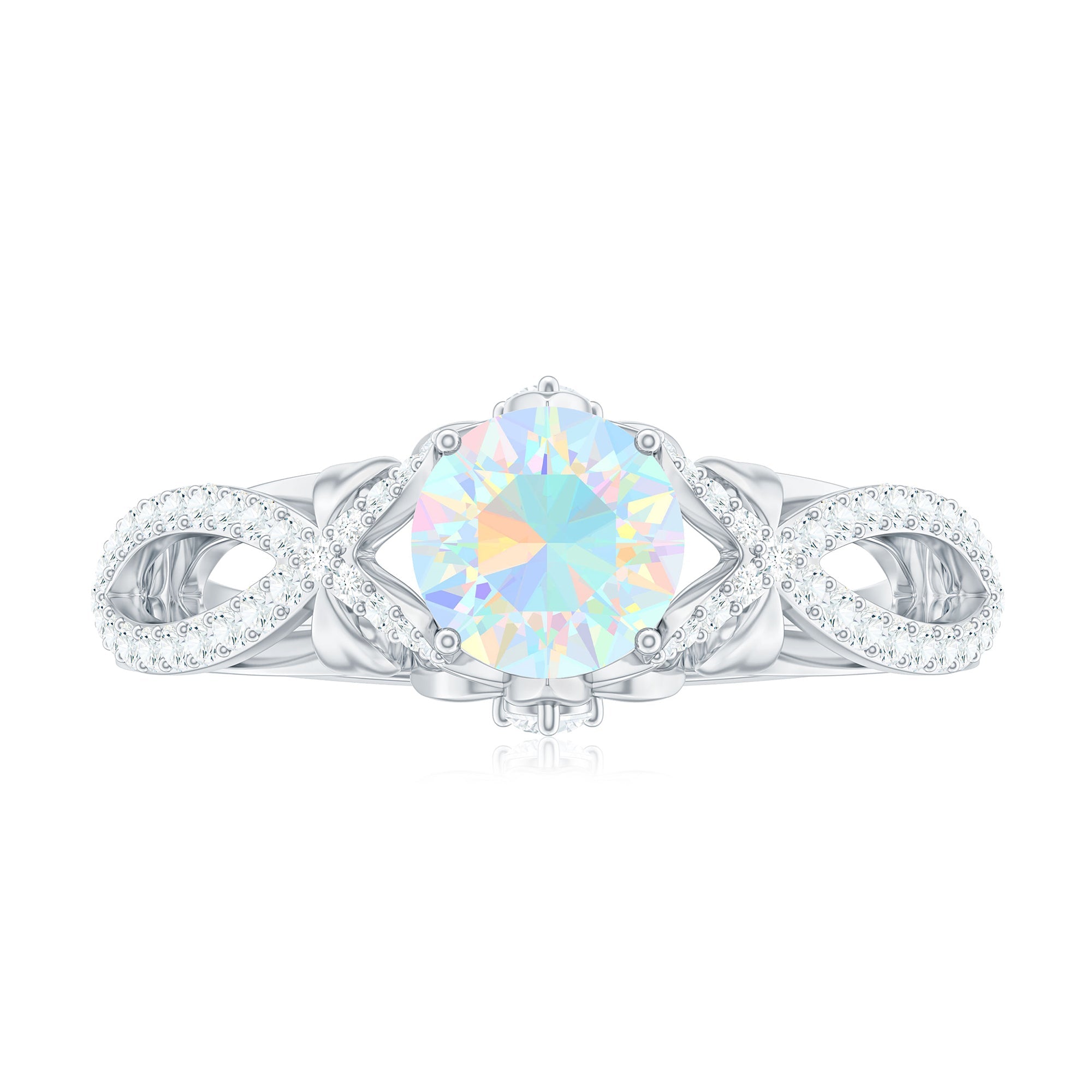Ethiopian Opal and Diamond Engagement Ring with Crossover Shank