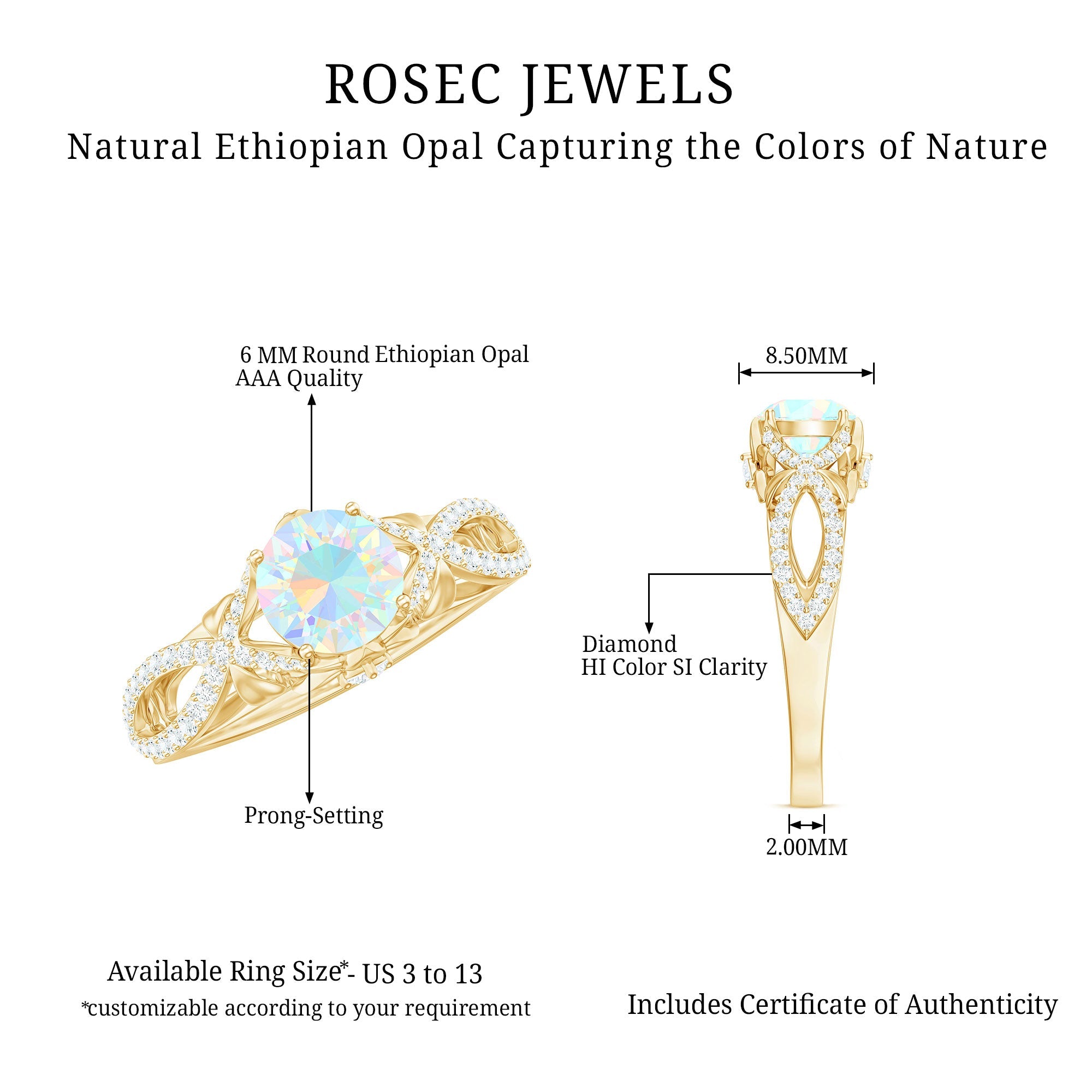 Ethiopian Opal and Diamond Engagement Ring with Crossover Shank