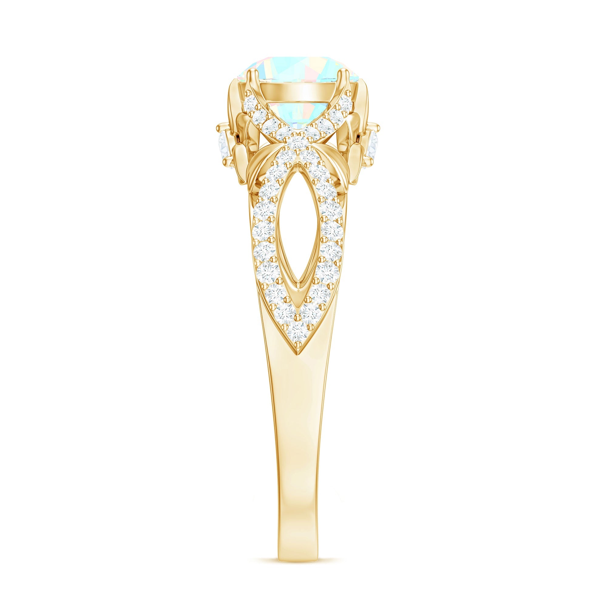 Ethiopian Opal and Diamond Engagement Ring with Crossover Shank