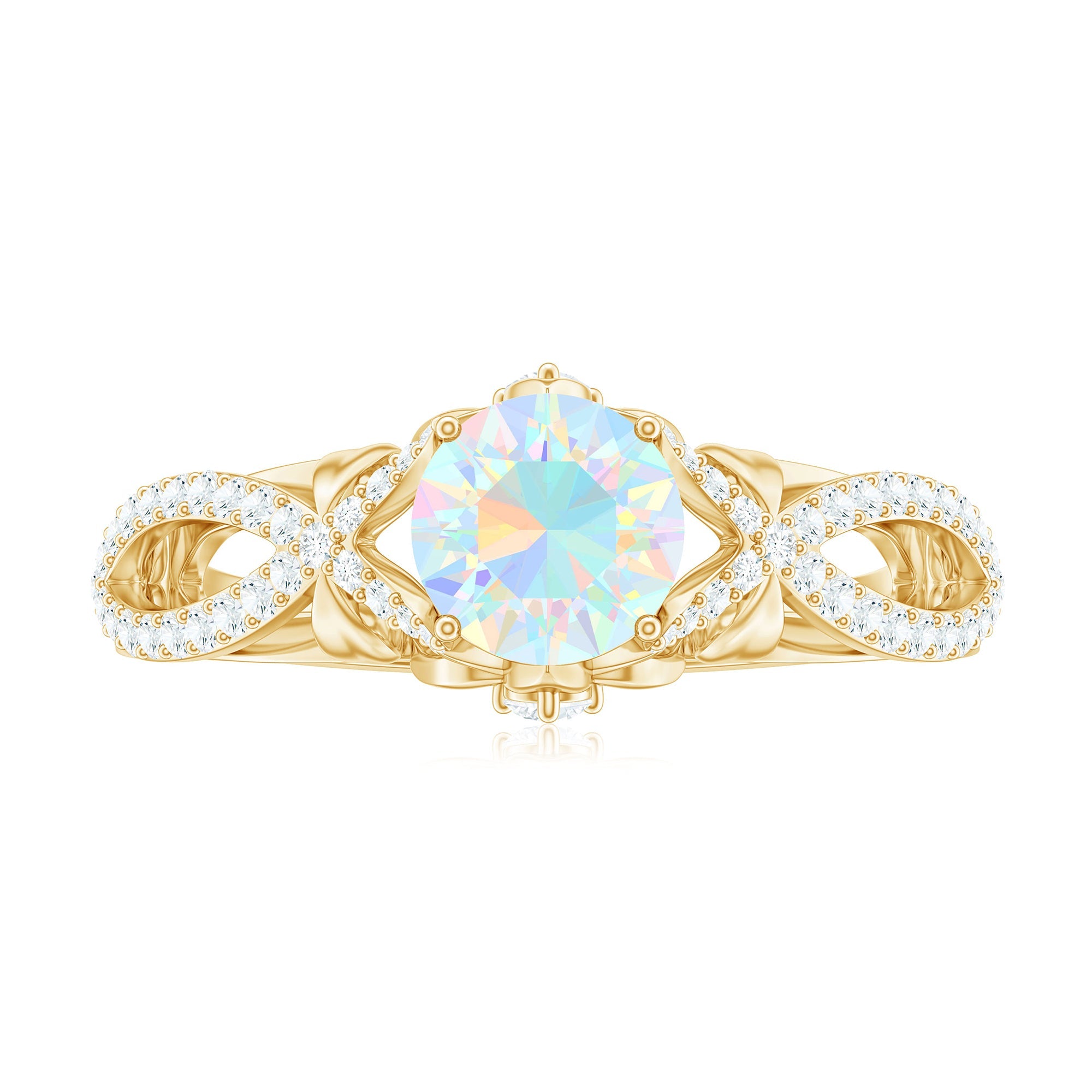 Ethiopian Opal and Diamond Engagement Ring with Crossover Shank