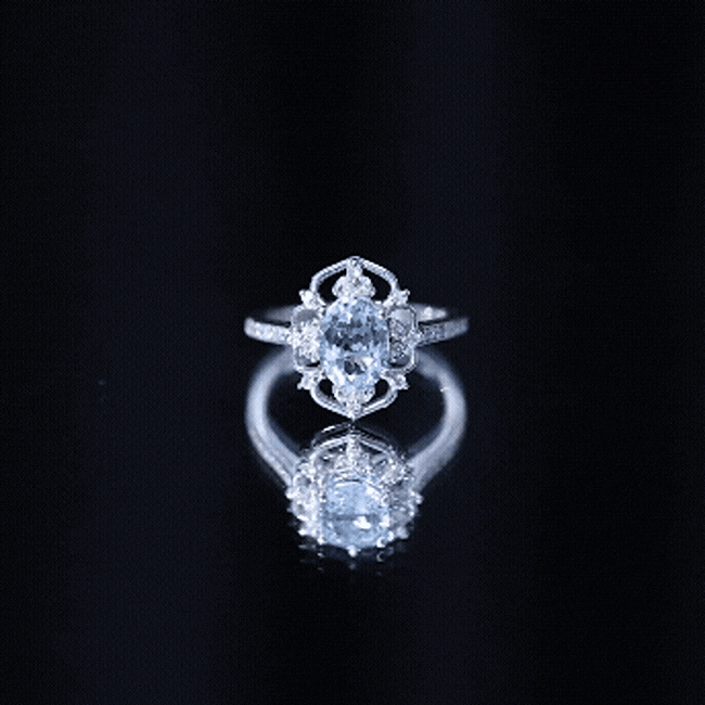 Vintage Style Aquamarine Flower Engagement Ring with Diamond