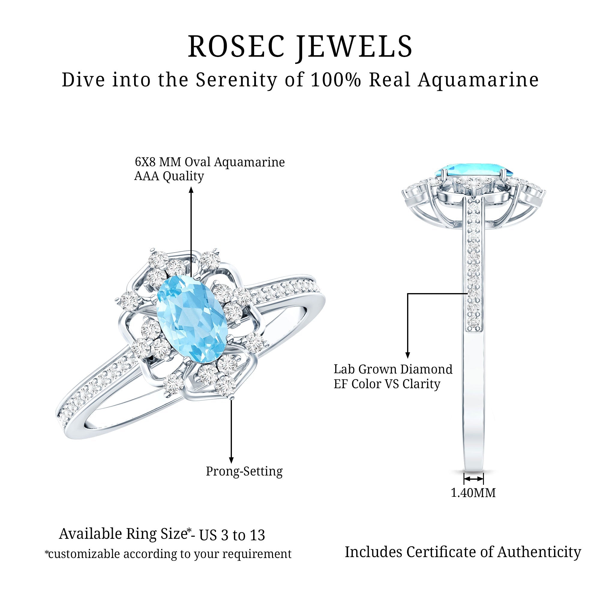 Vintage Style Aquamarine Flower Engagement Ring with Diamond