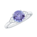 Natural Tanzanite Engagement Ring with Trio of Diamond