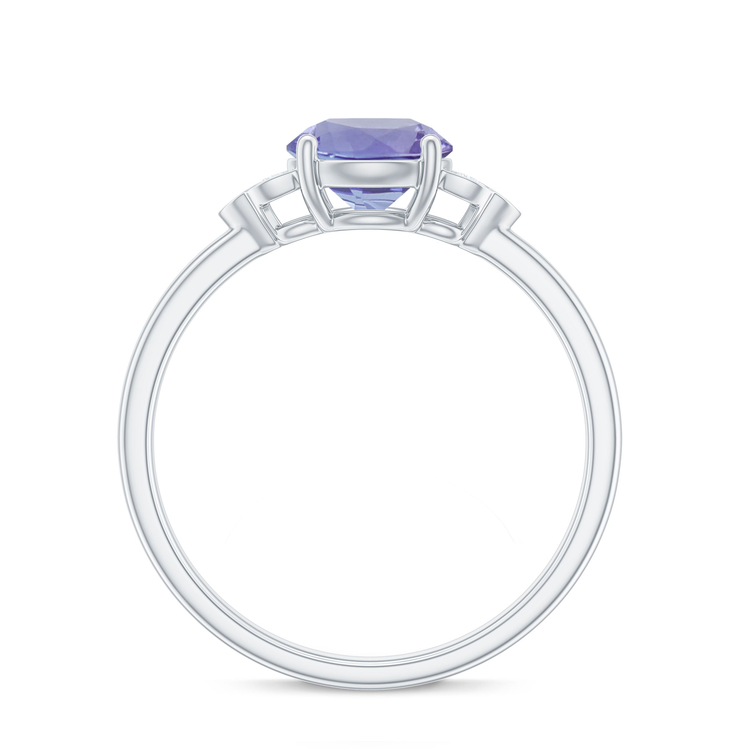 Natural Tanzanite Engagement Ring with Trio of Diamond