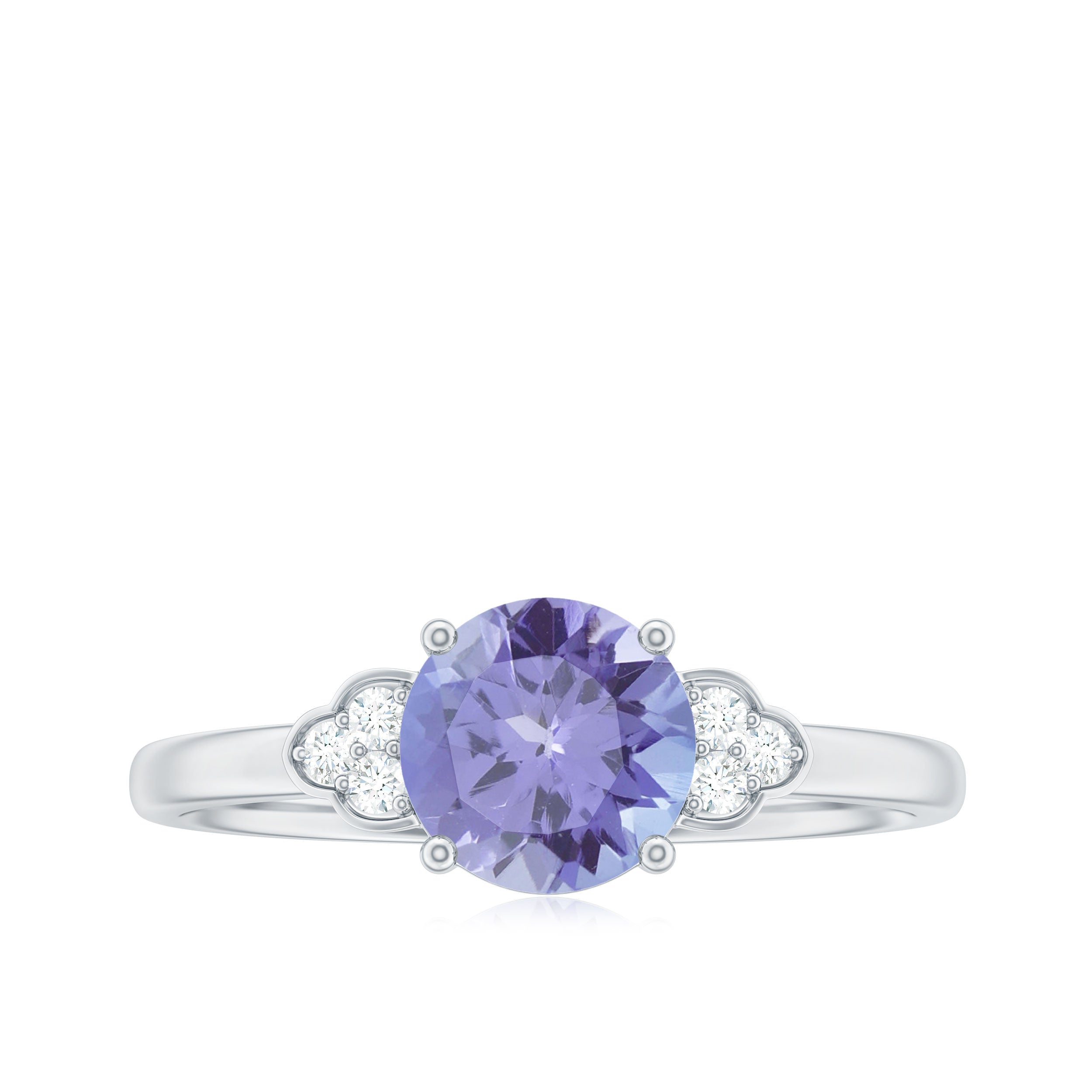 Natural Tanzanite Engagement Ring with Trio of Diamond