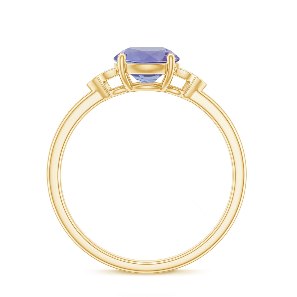 Natural Tanzanite Engagement Ring with Trio of Diamond