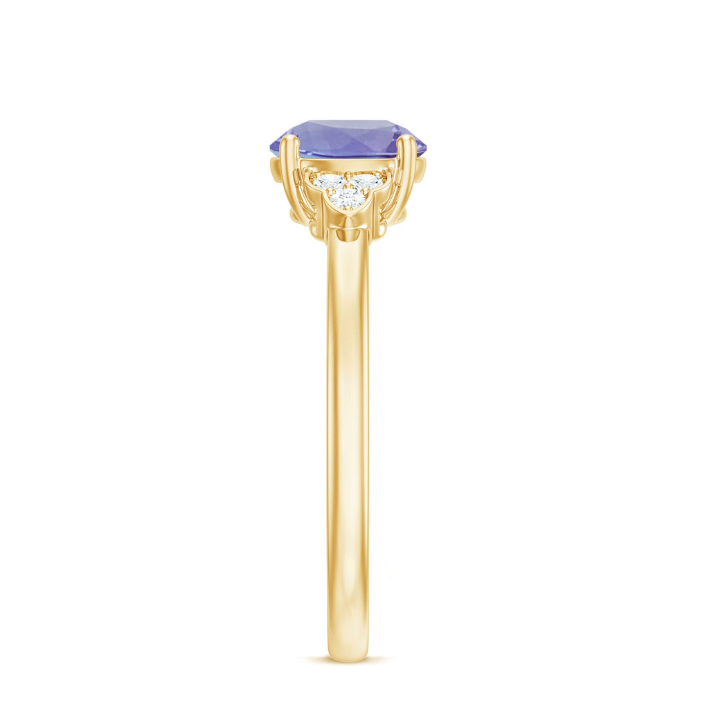 Natural Tanzanite Engagement Ring with Trio of Diamond