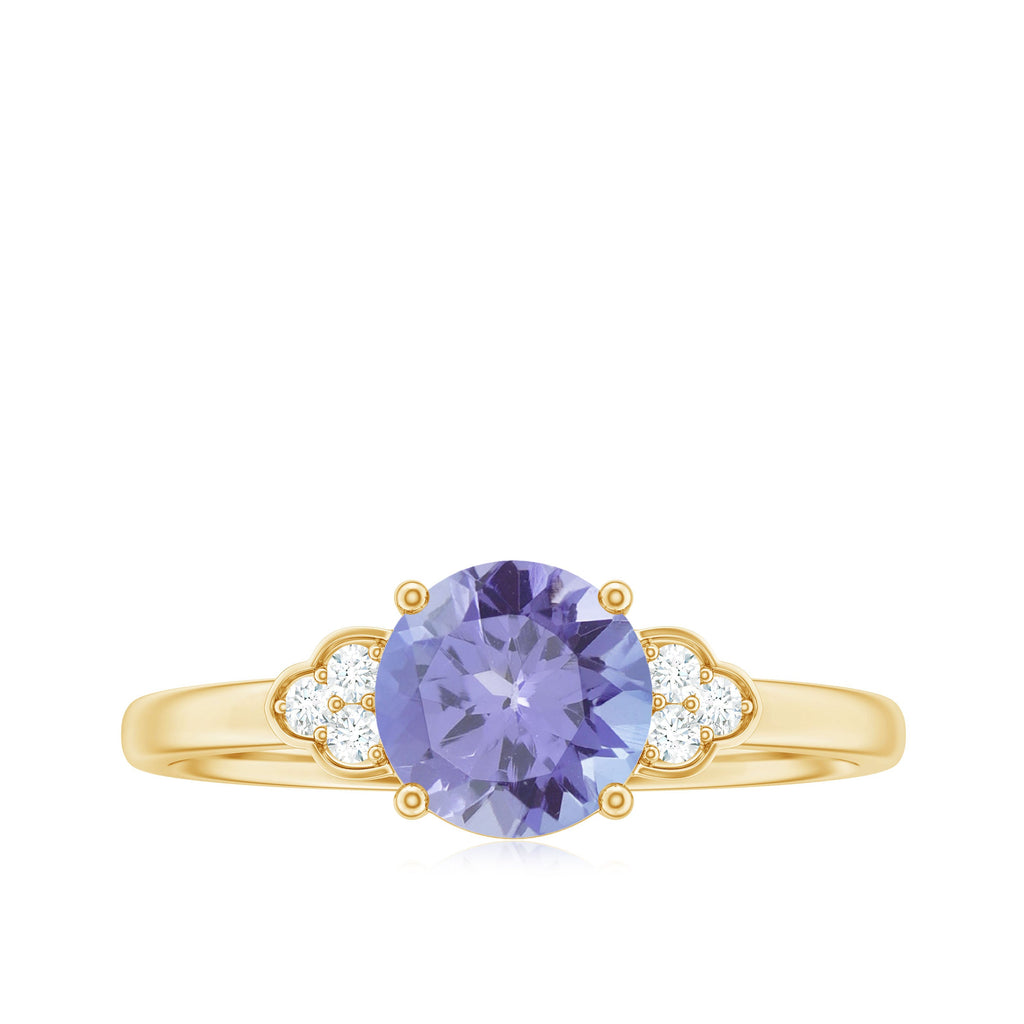 Natural Tanzanite Engagement Ring with Trio of Diamond