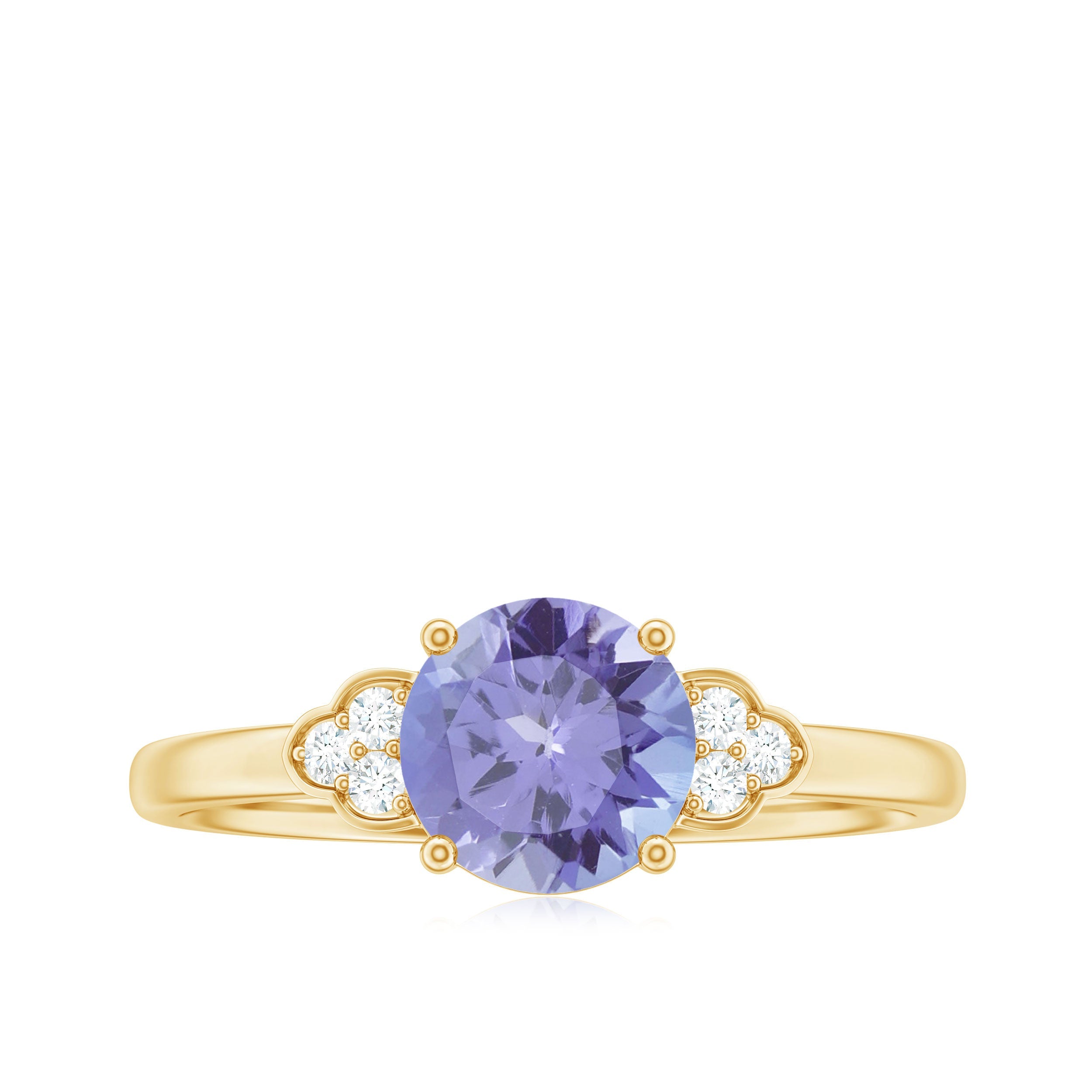 Natural Tanzanite Engagement Ring with Trio of Diamond