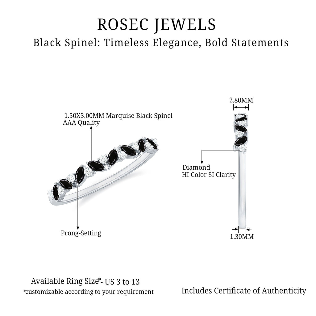 Natural Marquise Black Spinel Diamond Half Eternity Ring