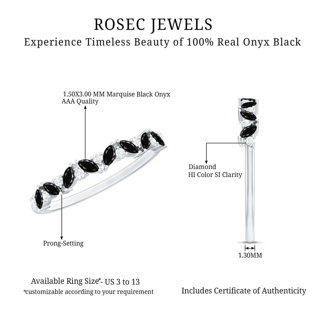 Minimalist Black Onyx and Diamond Half Eternity Ring