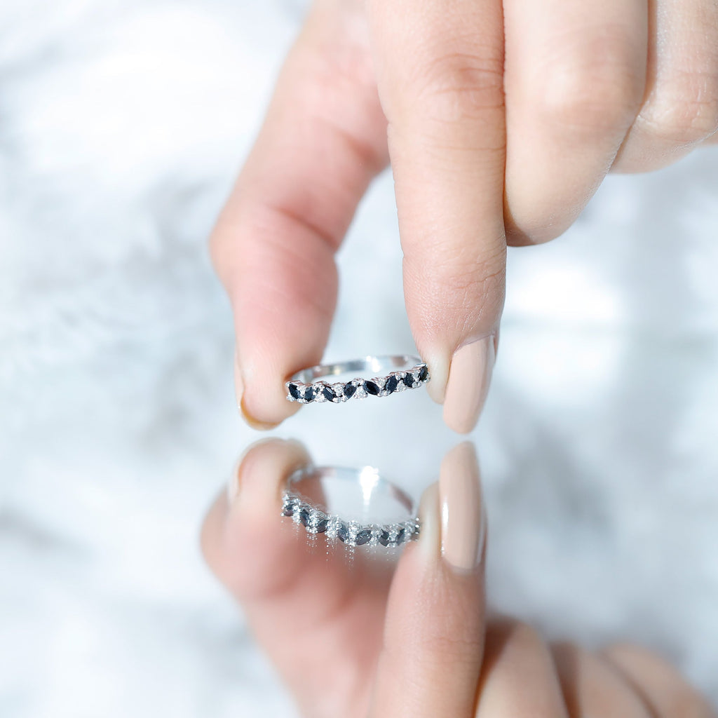 Minimalist Black Onyx and Diamond Half Eternity Ring