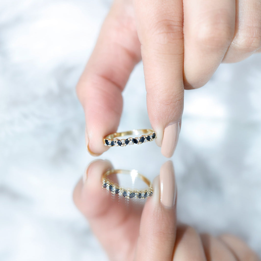 Minimalist Black Onyx and Diamond Half Eternity Ring
