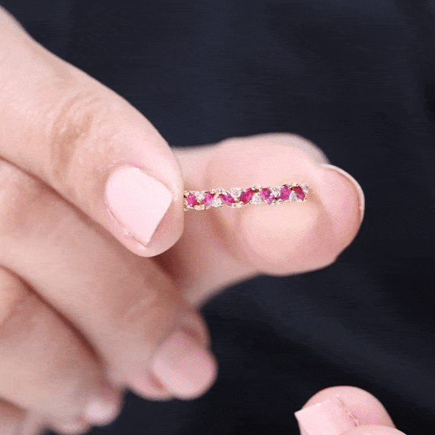 Marquise Cut Ruby Half Eternity Ring with Diamond