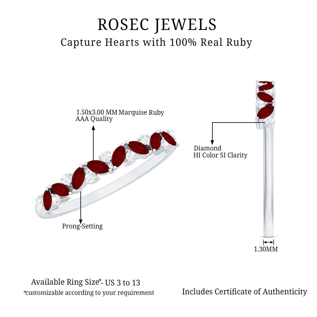 Marquise Cut Ruby Half Eternity Ring with Diamond