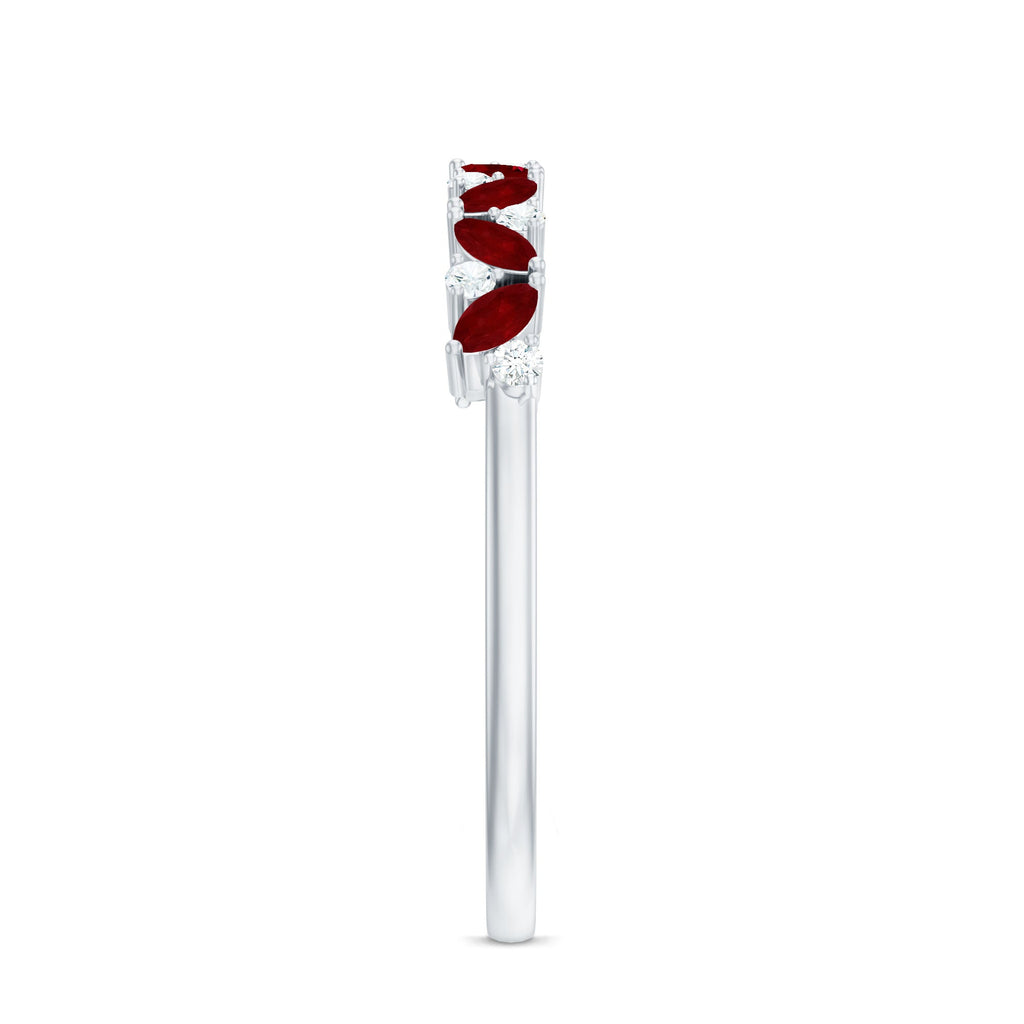 Marquise Cut Ruby Half Eternity Ring with Diamond