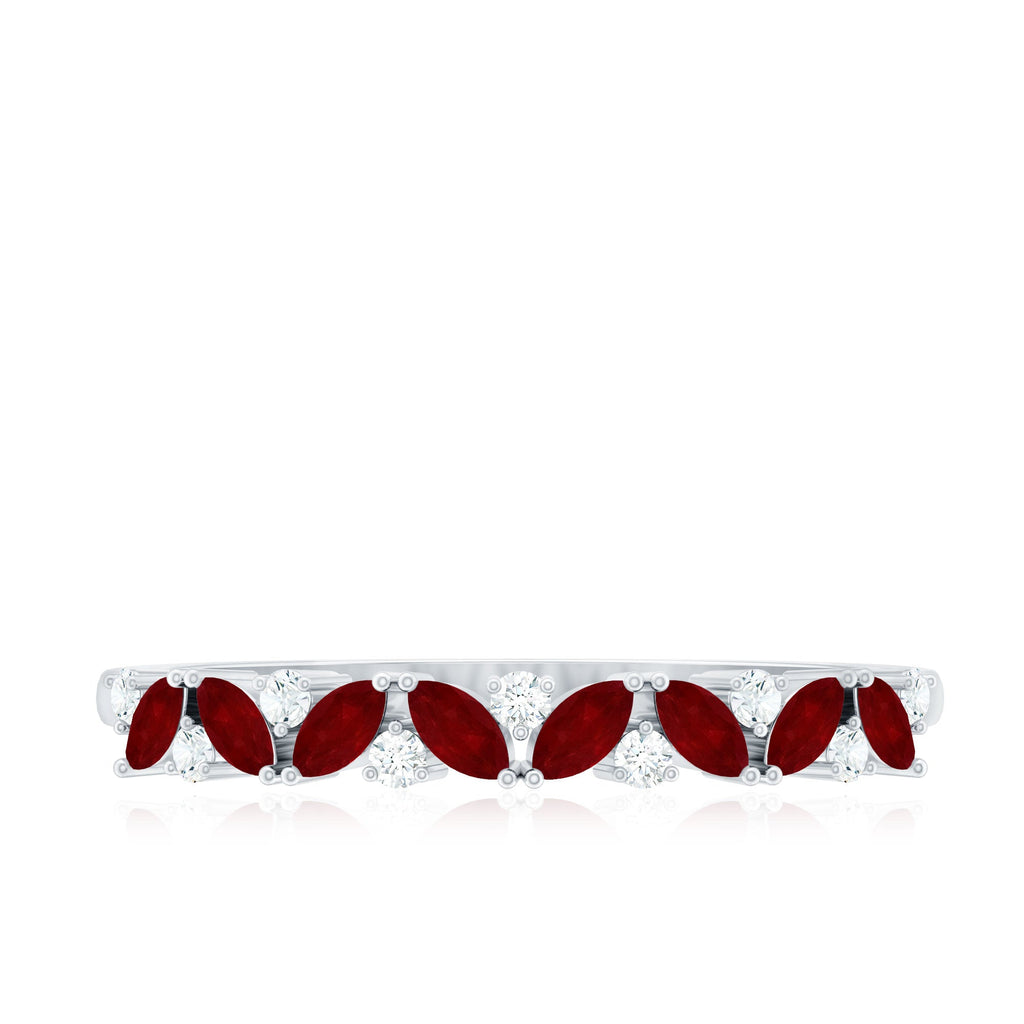 Marquise Cut Ruby Half Eternity Ring with Diamond