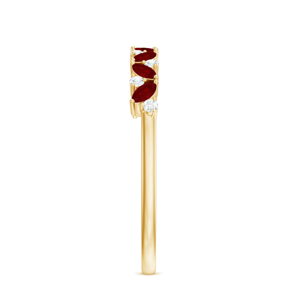 Marquise Cut Ruby Half Eternity Ring with Diamond