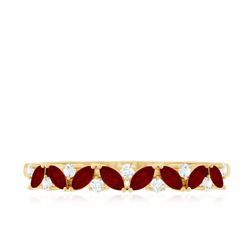Marquise Cut Ruby Half Eternity Ring with Diamond