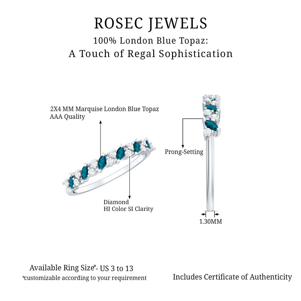 Marquise London Blue Topaz Anniversary Ring with Diamond