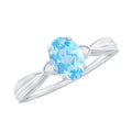 Oval Cut Real Aquamarine Solitaire Ring with Diamond