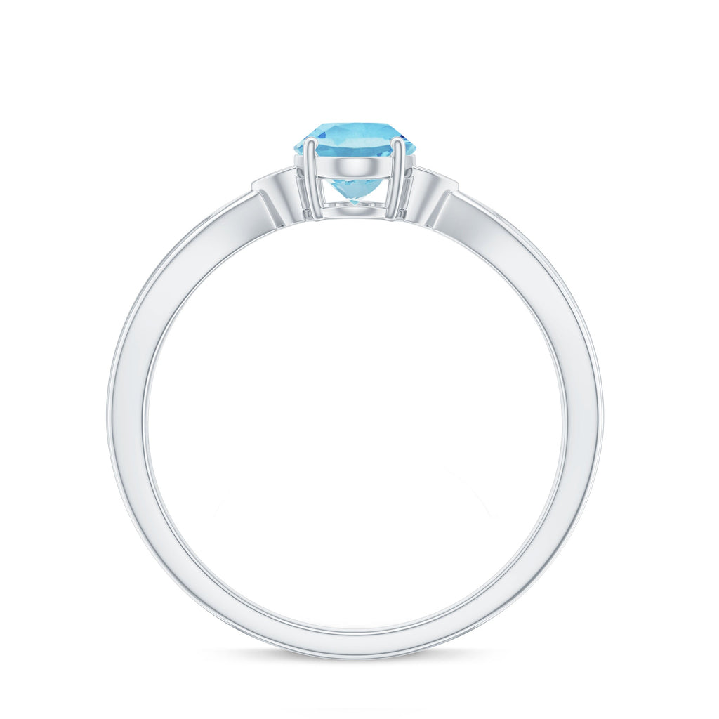 Oval Cut Real Aquamarine Solitaire Ring with Diamond