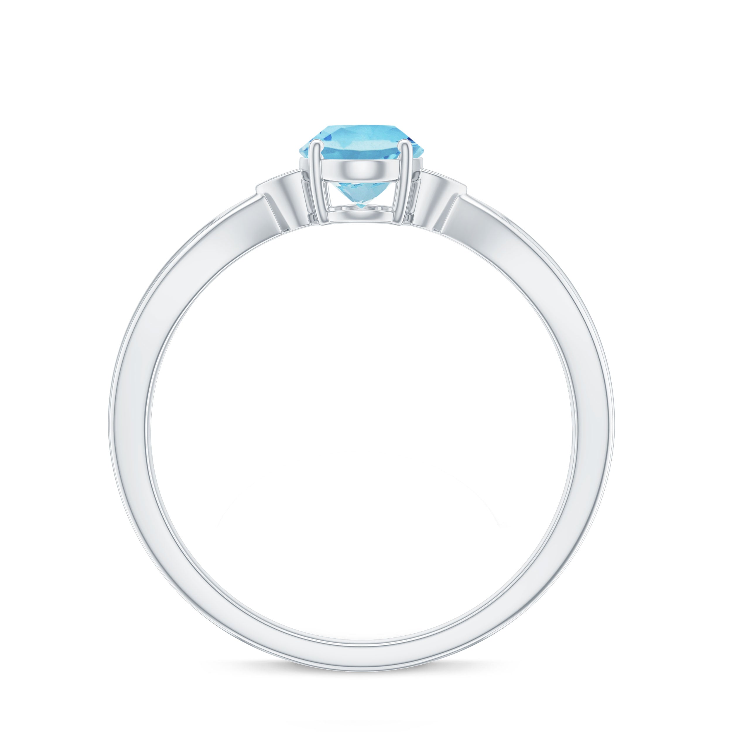 Oval Cut Real Aquamarine Solitaire Ring with Diamond
