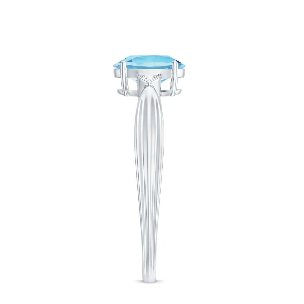 Oval Cut Real Aquamarine Solitaire Ring with Diamond