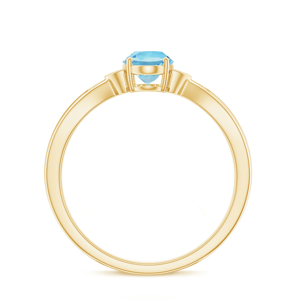Oval Cut Real Aquamarine Solitaire Ring with Diamond