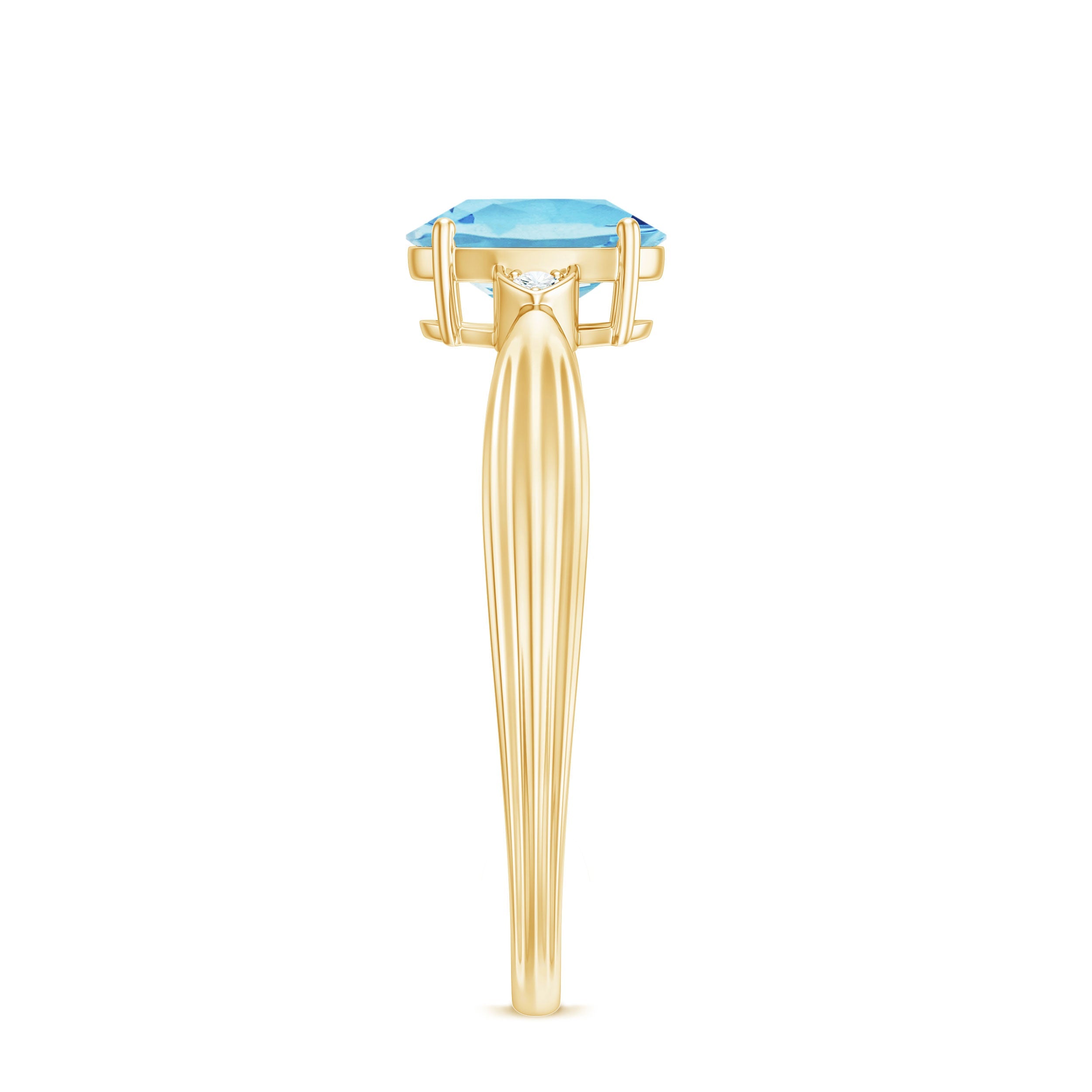 Oval Cut Real Aquamarine Solitaire Ring with Diamond