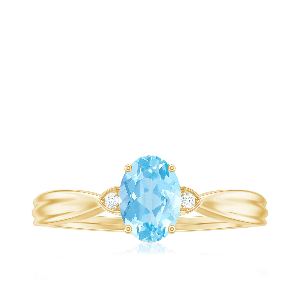 Oval Cut Real Aquamarine Solitaire Ring with Diamond