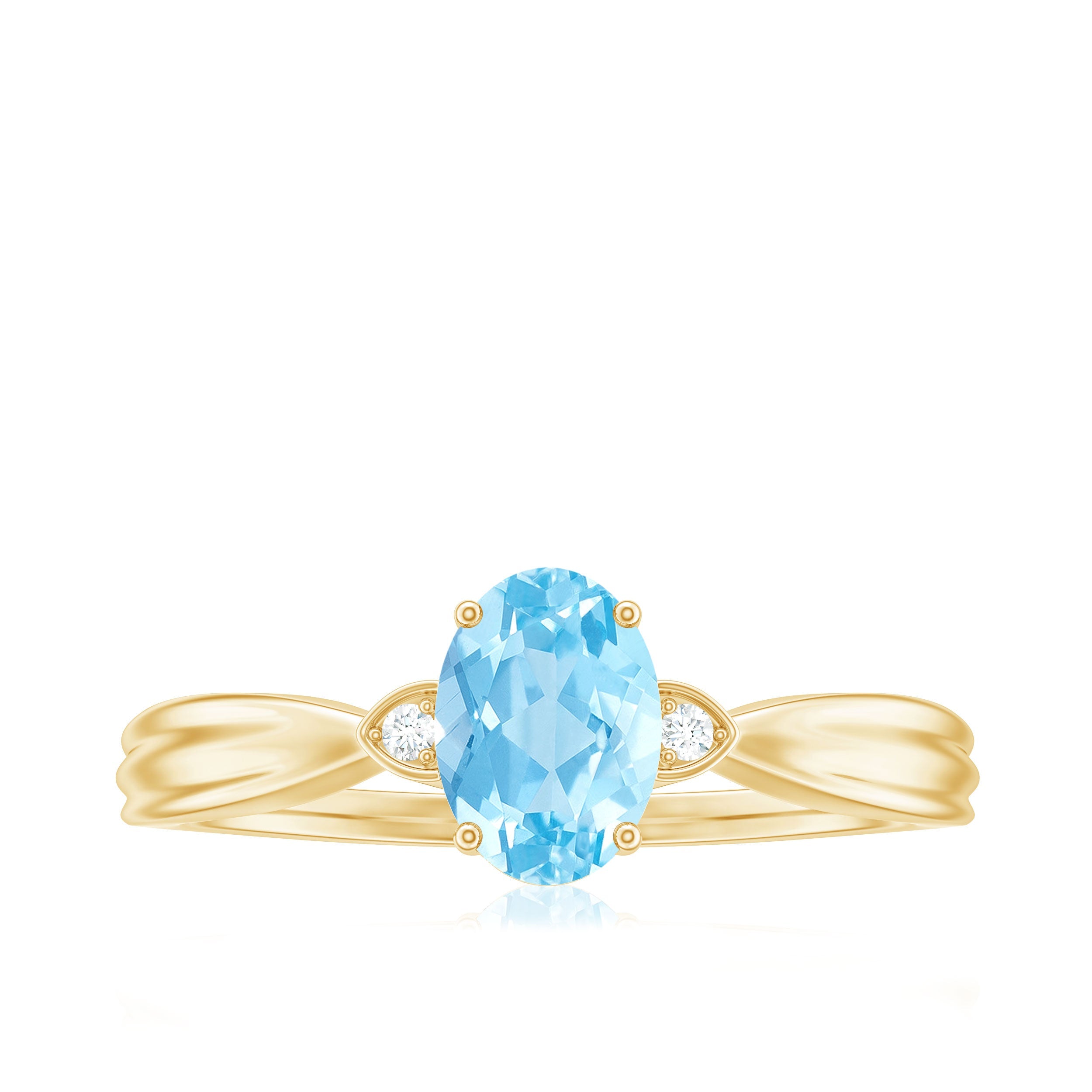 Oval Cut Real Aquamarine Solitaire Ring with Diamond