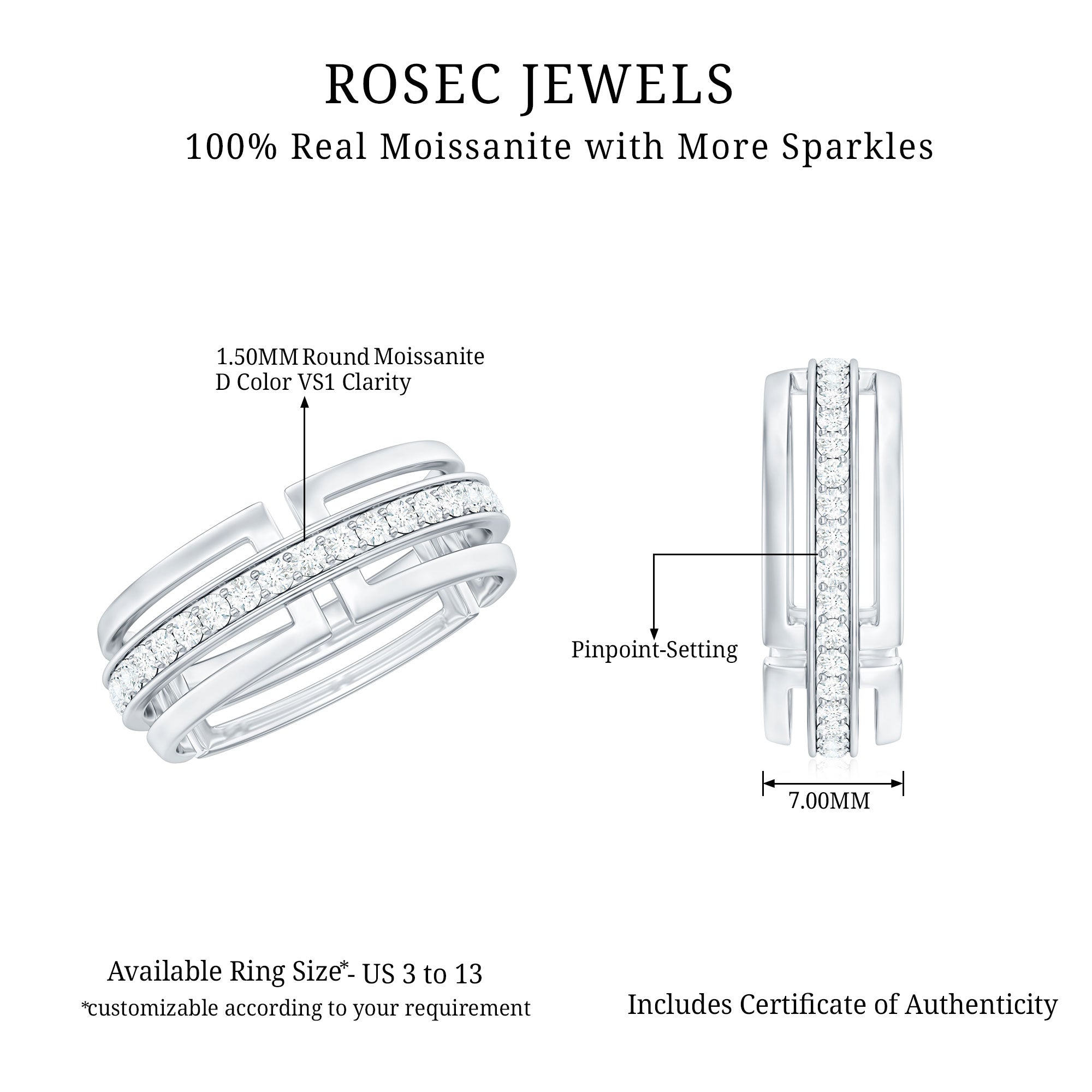 Moissanite Wedding Band in Pinpoint Setting