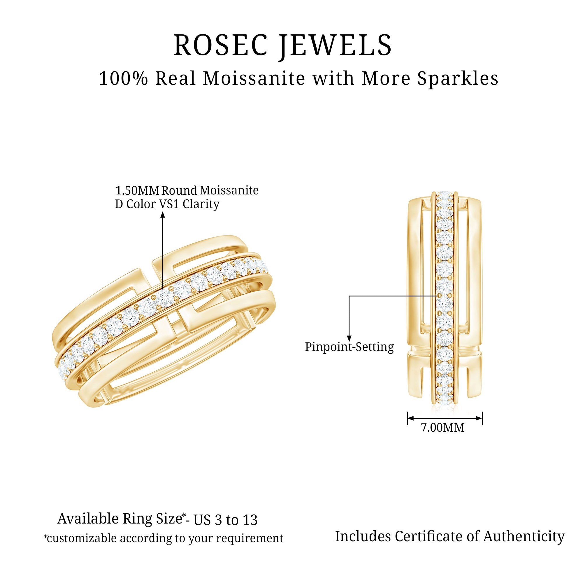 Moissanite Wedding Band in Pinpoint Setting