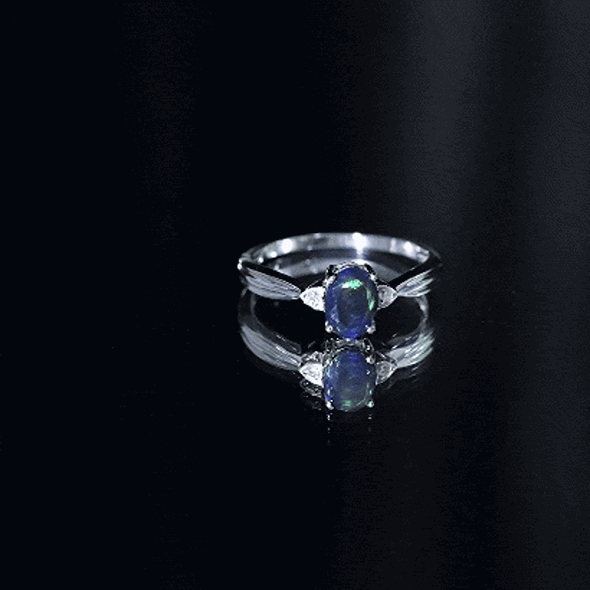 Solitaire Black Onyx Oval Engagement Ring with Diamond