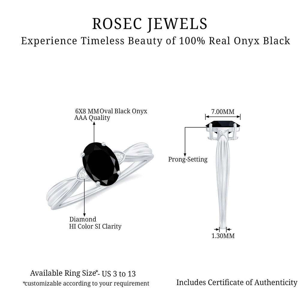 Solitaire Black Onyx Oval Engagement Ring with Diamond