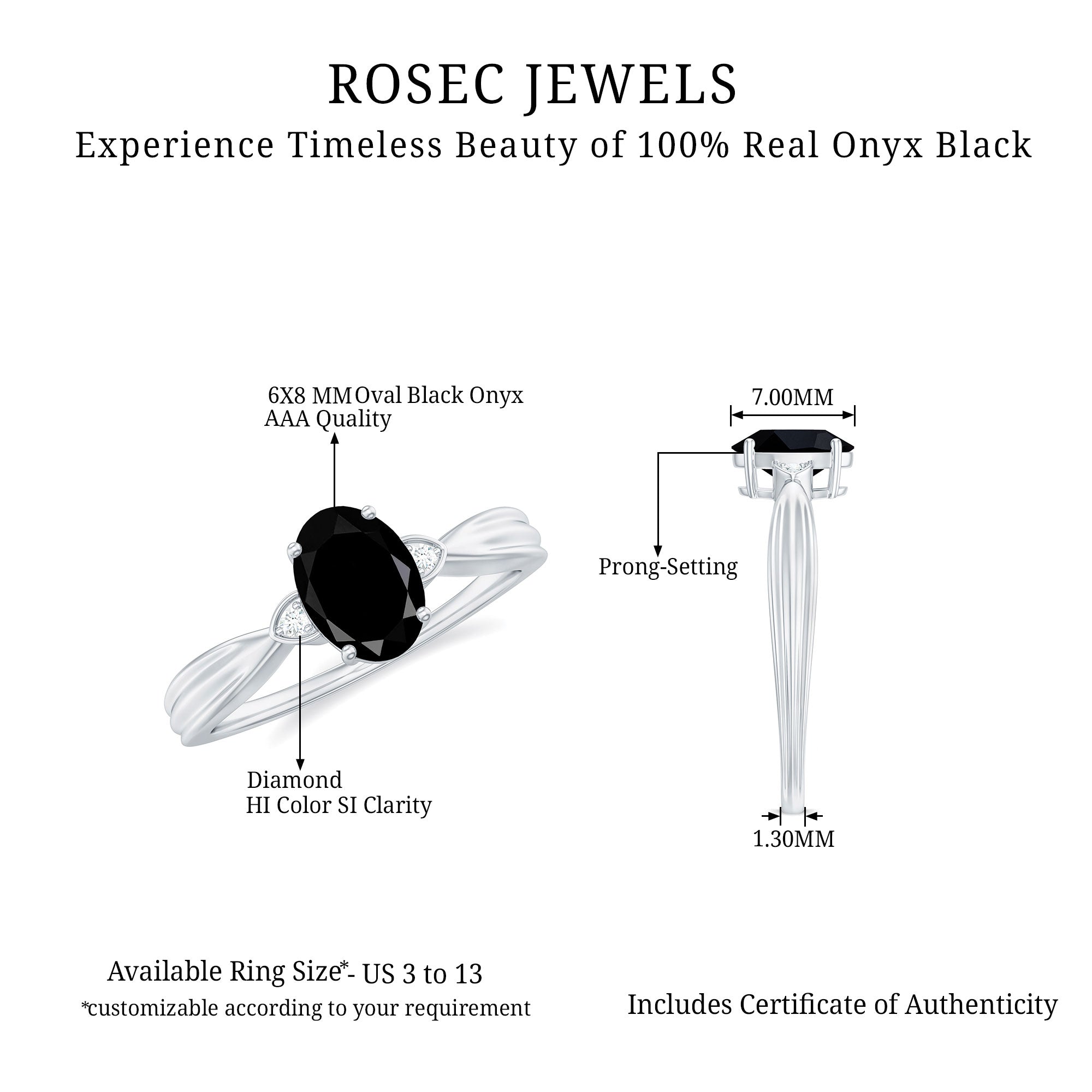 Solitaire Black Onyx Oval Engagement Ring with Diamond