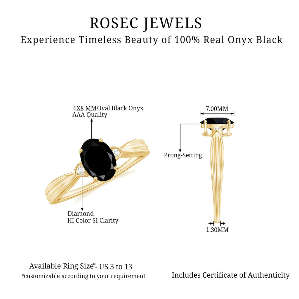 Solitaire Black Onyx Oval Engagement Ring with Diamond