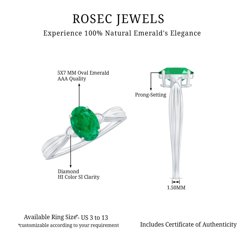 5X7 mm Oval Cut Emerald Vintage Engagement Ring with Diamond