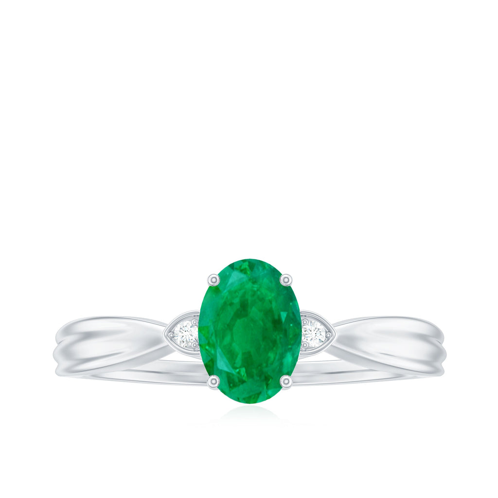 5X7 mm Oval Cut Emerald Vintage Engagement Ring with Diamond