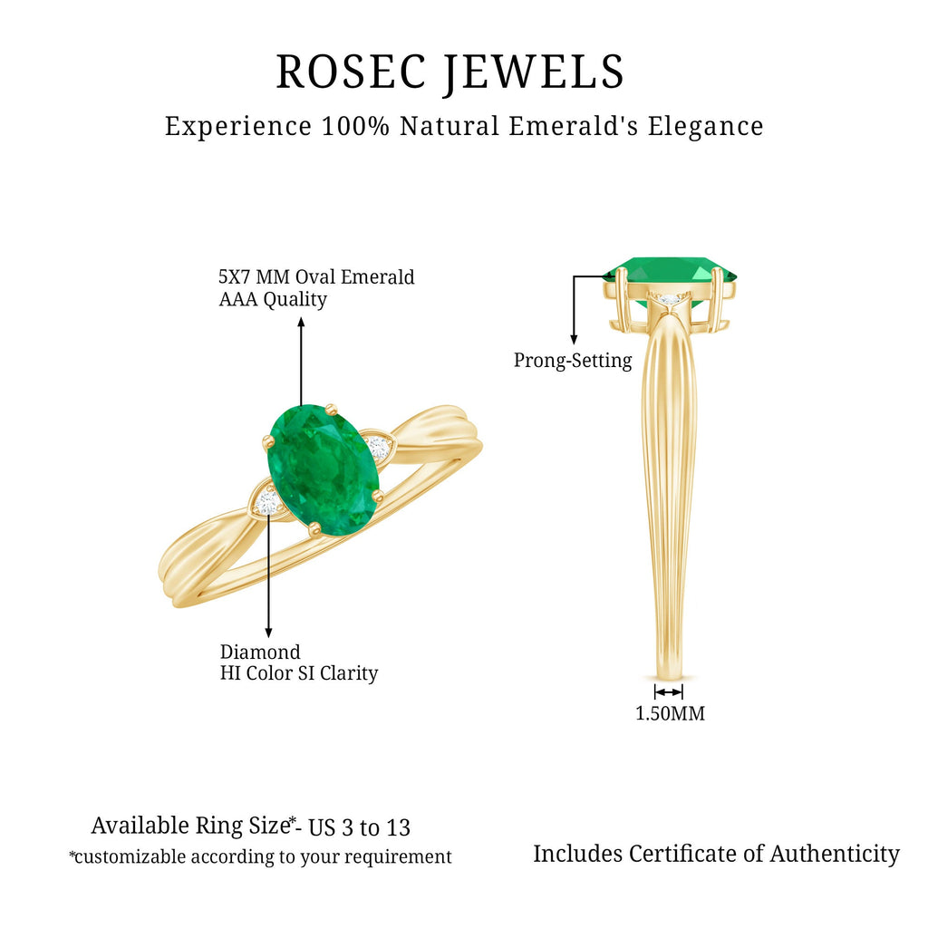 5X7 mm Oval Cut Emerald Vintage Engagement Ring with Diamond