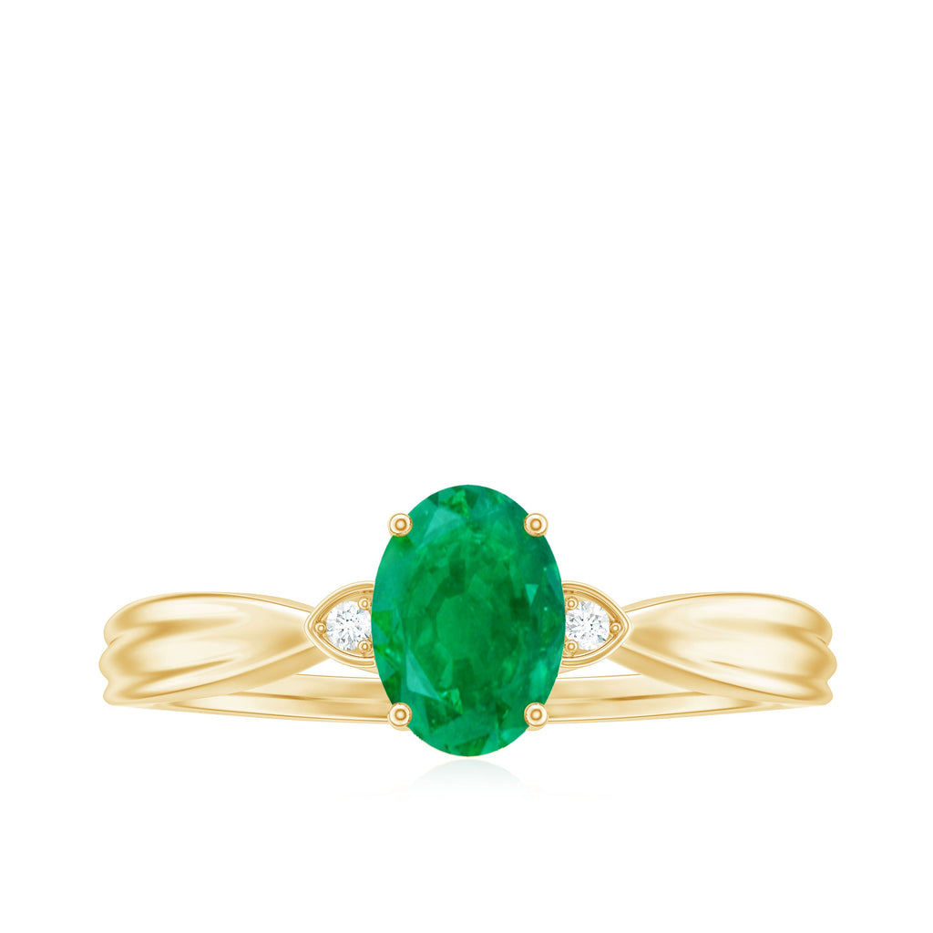 5X7 mm Oval Cut Emerald Vintage Engagement Ring with Diamond